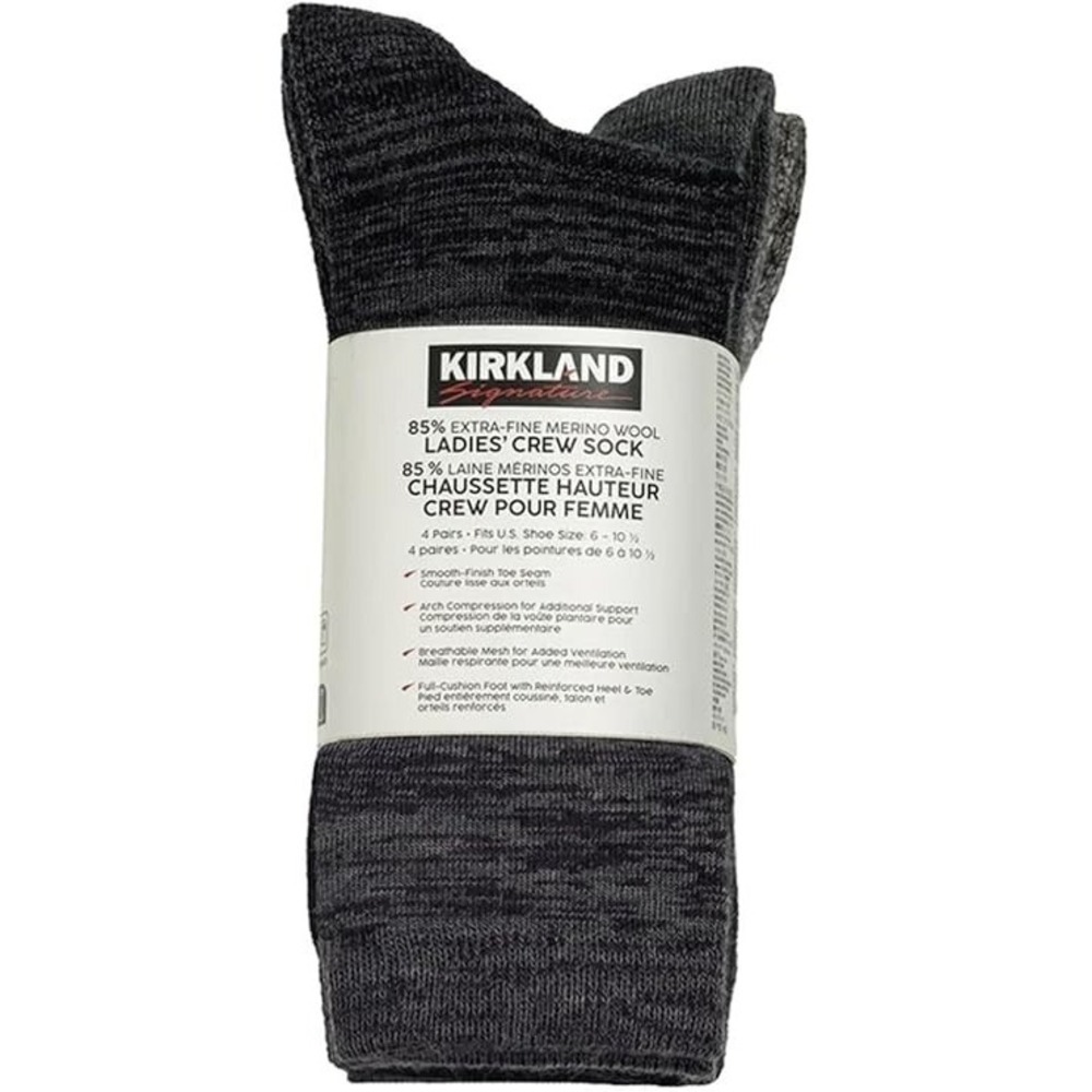 4 Pairs Kirkland Signature Women Ladies Extra Fine Merino Wool Blend Crew Socks - Picture 6 of 6